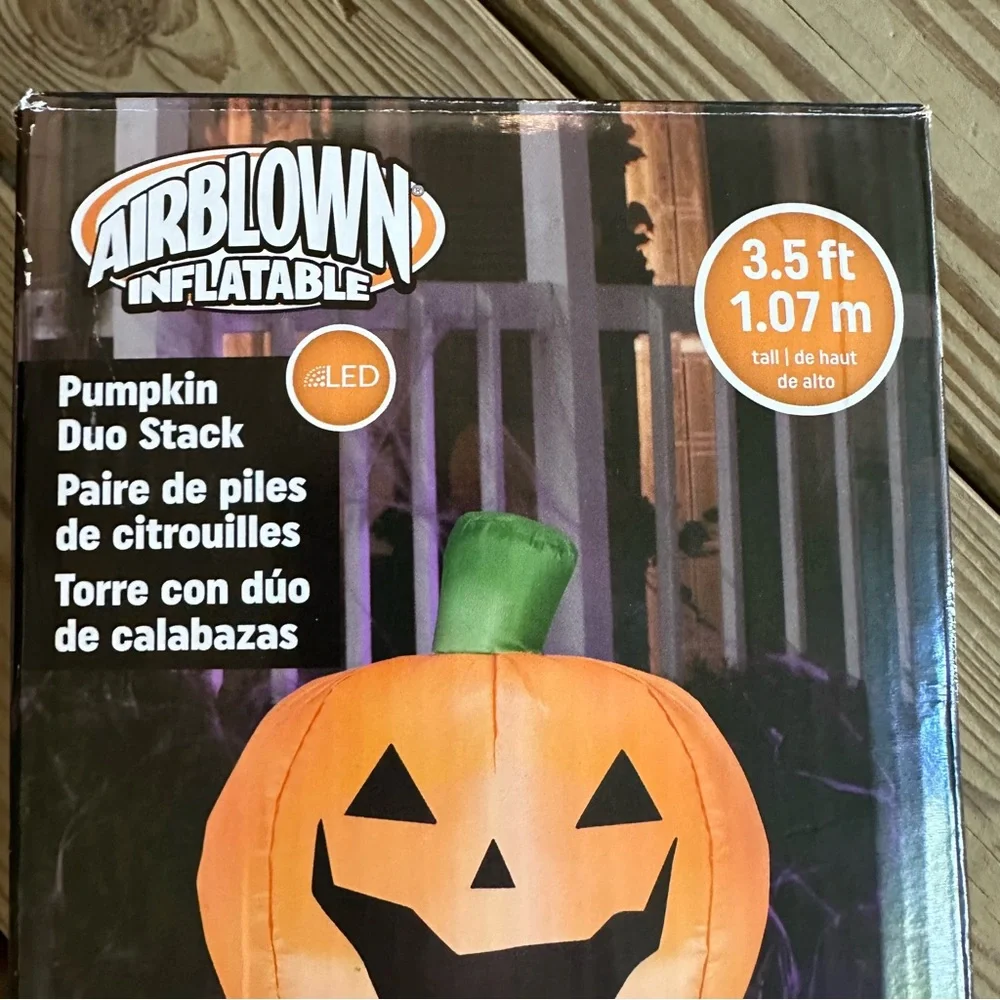 Gemmy Airblown Inflatable Pumpkin Duo Stack 3.5 Ft LED Halloween